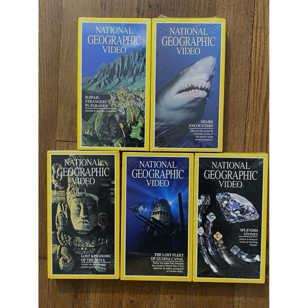 National Geographic Video VHS Lot Shark/Maya/Guadalcanal/Stones/Hawaii - Sealed